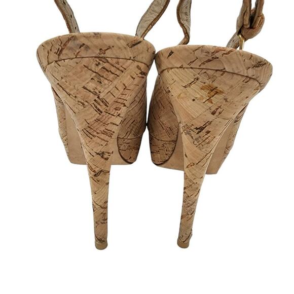 Stuart Weitzman Cork Leather Ankle Strap Slingback Platform Heel Size 8.5M - Picture 2 of 7